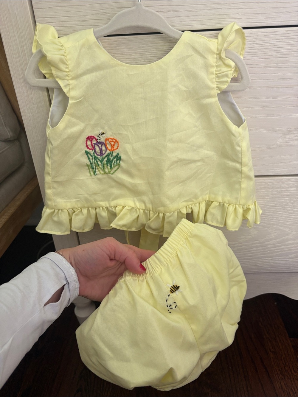 KREWE Yellow Ruffle Baby Matching Set with Embroidered Flowers